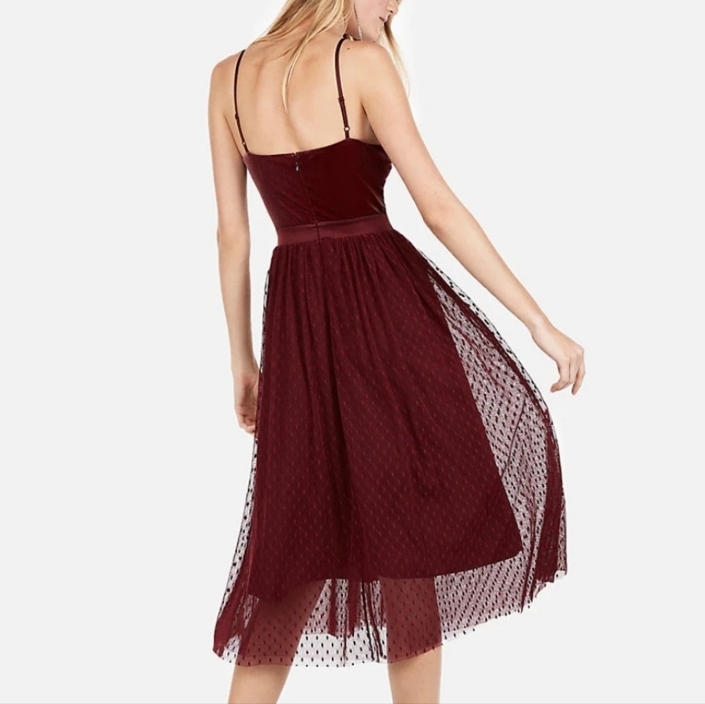 Express Tulle & Velvet Bodice Dress Merlot/Deep Red Holiday NEW S - Picture 3 of 7